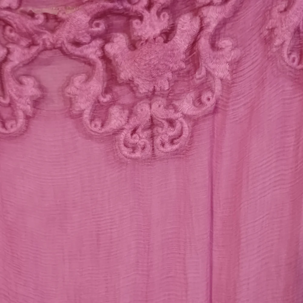 Soft Surroundings XL Silk Purple Blouse With Embroidery Sheer Chic Fall Travel - Picture 5 of 5